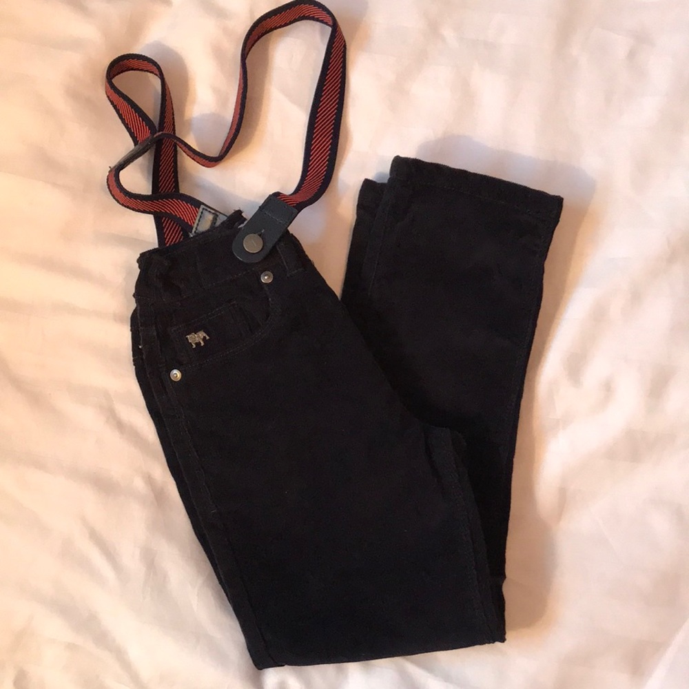 Jasper Conran British black corduroy lined pants with detachable suspenders